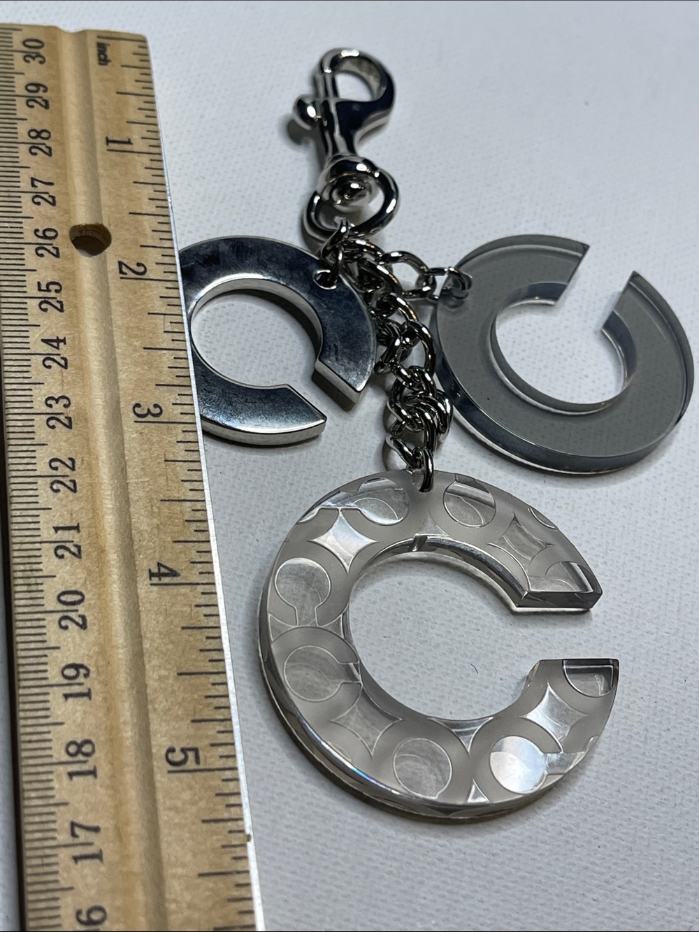 Coach C Charm Trio Keychain/Bag Clip - Grey & Silver Logo Charms - Picture 4 of 5